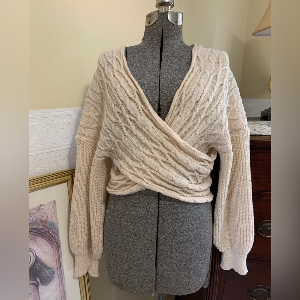 Shein Sweater Open Knit Tan Crop Top Size Large Balloon Sleeve Fashion Nova - Picture 9 of 12